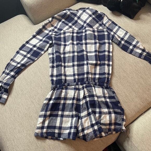 AERIE Blue White Plaid Romper Longsleeve Button Up XS Extra Small NWT - Picture 6 of 9